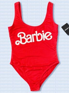 Barbie One Piece Swimsuit NWT S Neon Red Forever 21 Barbiecore Y2K Baywatch